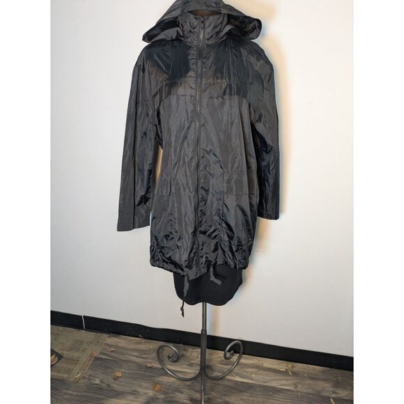 ASOS Black Hooded Lightweight Windbreaker Long Jacket With Drawstring, Size L - Picture 3 of 10